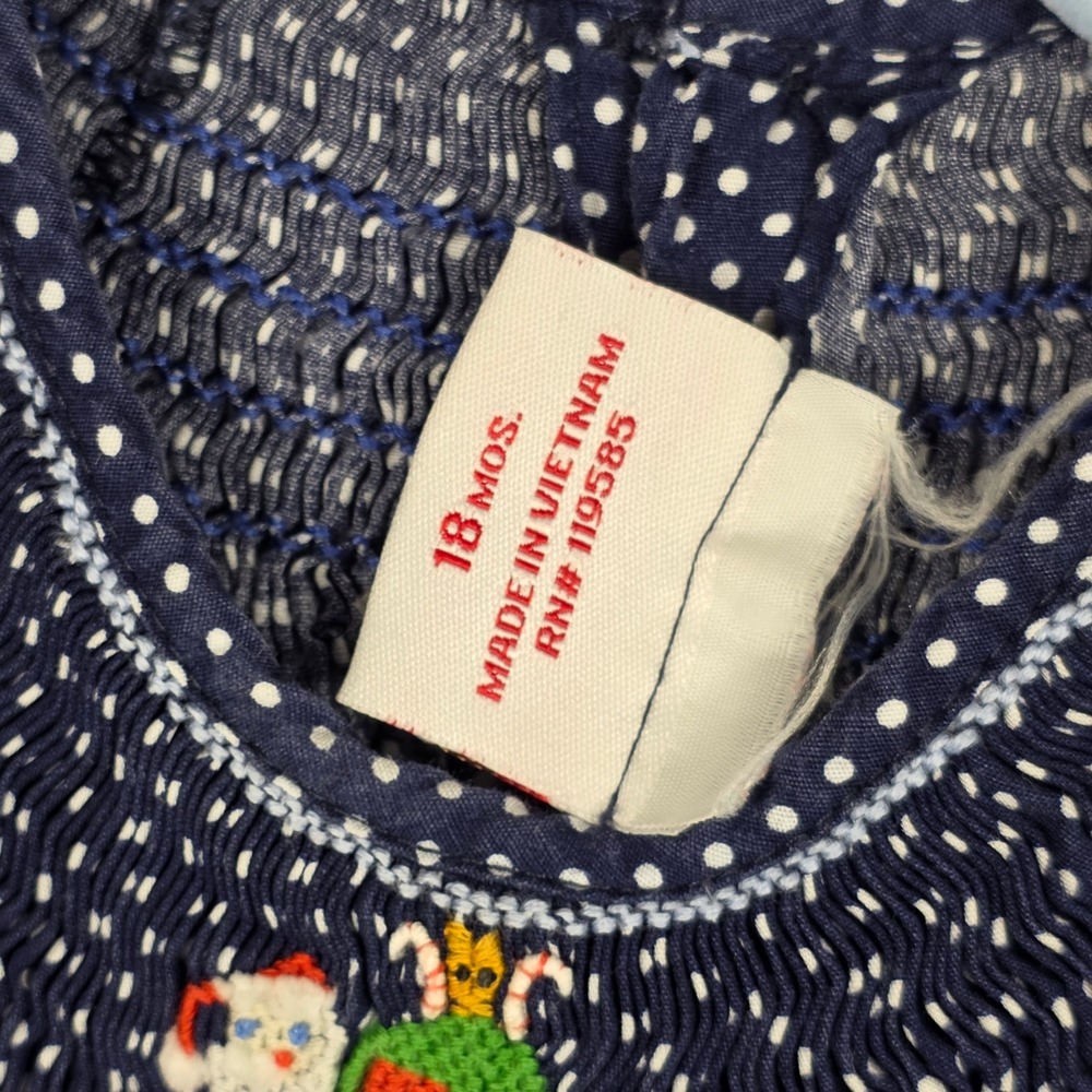Mom & Me Girls Smocked Christmas Dress Polka Dot Santa Reindeer 18 Mos Boutique - Picture 7 of 15